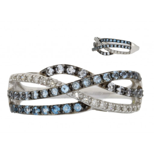Tiffany Style Diamond & Blue Topaz Ring in 10K White Gold 1.15 TW