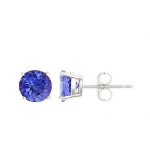 Round Brilliant Cut Tanzanite Stud Earrings With Double Gallery in  White Gold 2.00 TW!