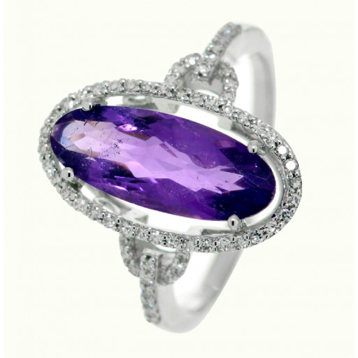Cartier Style Amethyst & Diamond Ring in 14K White Gold 4.75 TW