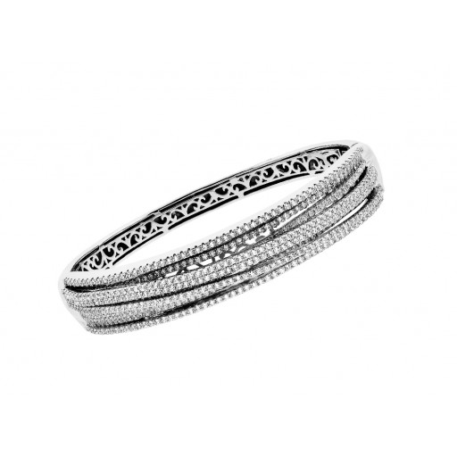 Cartier Style Multi Row Swarovski Cubic Zirconia Bangle in Italian Sterling Silver