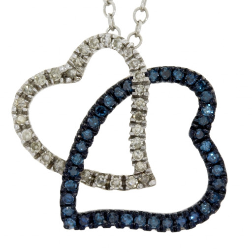Blue & White Diamond Interlocking Heart Pendant With Chain in Italian Sterling Silver .40 TDW