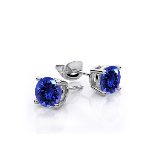 Round Brilliant Cut Tanzanite Stud Earrings in White Gold 2.00 TW