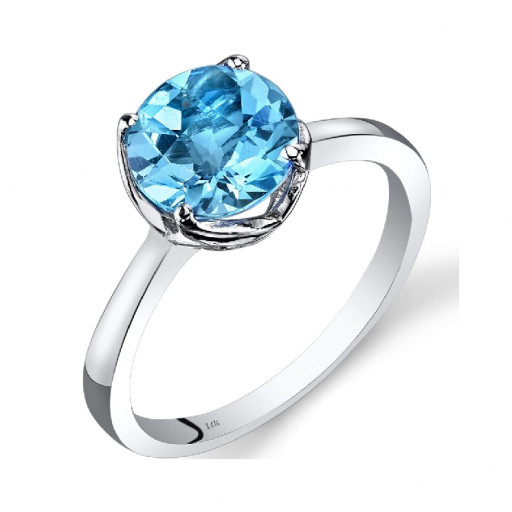 Round Brilliant Cut Swiss Blue Topaz Solitaire Ring in Italian Sterling Silver