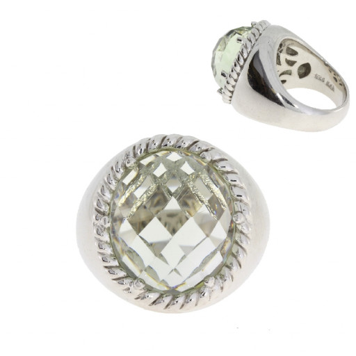 John Hardy Style Checkerboard Green Amethyst Prasiolite Domed Cocktail Ring in Italian Sterling Silver 13 CT!!