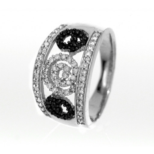 Tacori Style Black & White Diamond Ring in 10K White Gold 1.10 TDW