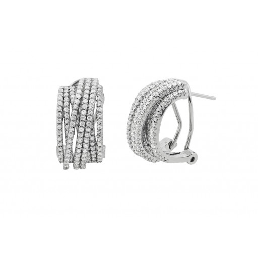 Tiffany Style Multi Row Swarovski Cubic Zirconia Hoop Earrings With Lever Backs in Italian STerling Silver