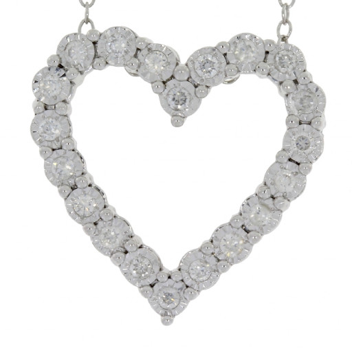 Tiffany Inspired Illusion Set Diamond Heart Necklace in Italian Sterling Silver .45 TDW!