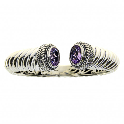 Bali Amethyst Bangle with Hinge in Braided Italian Sterling Silver 7.50 TW