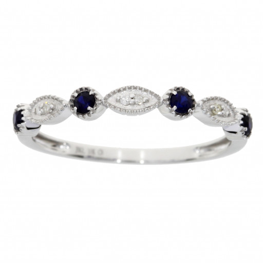 Tacori Style Diamond & Blue Saphire Filigree Diamond Ring in 10K White Gold .30 TDW