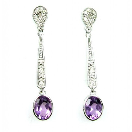 Amethyst & Diamond Dangle Earrings in 14K White Gold 3.25 TW!