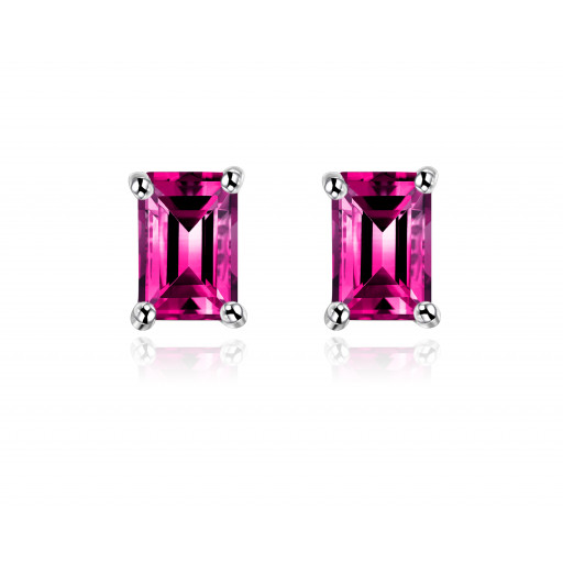 Emerald Cut Purple Garnet Stud Earrings in Italian Sterling Silver 1.75 TW!