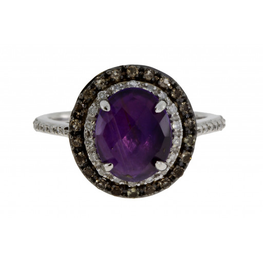 Harry Winston Style Checkerboard Amethyst & Halo Diamond Ring in 10K White Gold 3.00 CT!