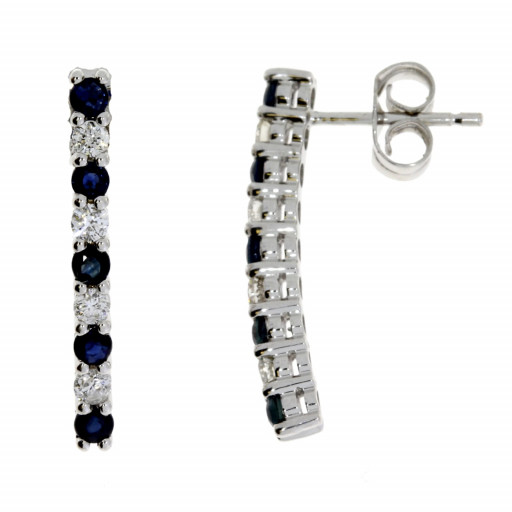 Tiffany Style Blue Sapphire & Diamond Drop Earrings With Post & Butterfly in 10K White Gold .85 TW