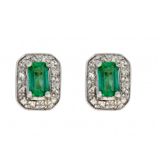 Harry Winston Style Emerald Cut Emerald & Diamond Halo Stud Earrings in ...
