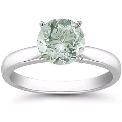 Round Brilliant Cut Light Green Amethyst Solitaire Ring