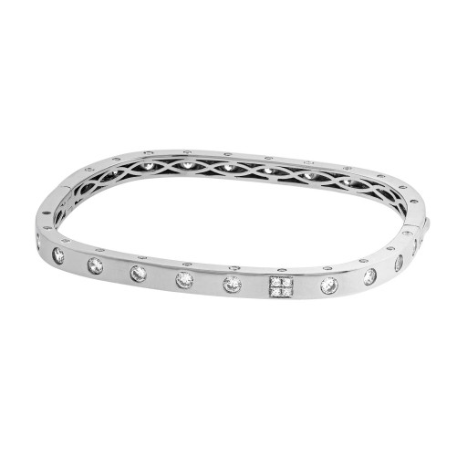 Cartier Style Squared Cuff Bangle With Swarovski Cubic Zirconia in Italian Sterling Silver