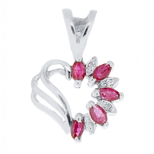 Cartier Style Ruby & Diamond Heart Pendant in 10K White Gold .33 ct TW