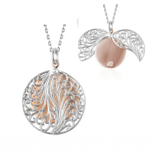 Tiffany Style Hidden Circle of Love Diamond Pendant With Chain in Rose Gold & Italian Sterling Silver