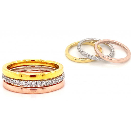 Cartier Style Stackable Ring Set in Tri Colour Plated Italian Sterling ...