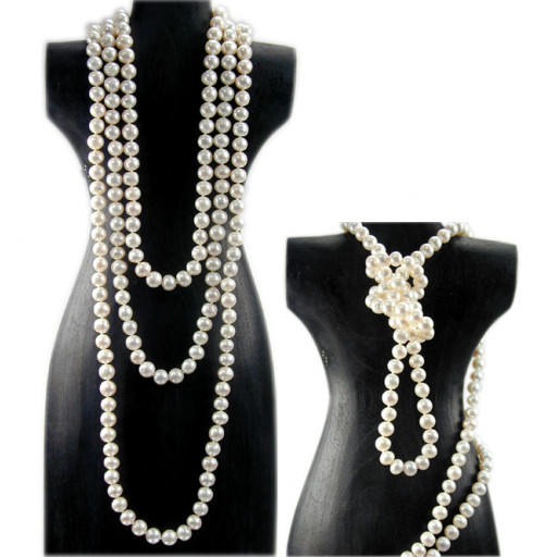 64 Inch Mikomoto Style White Freshwater Culture Pearl Necklace