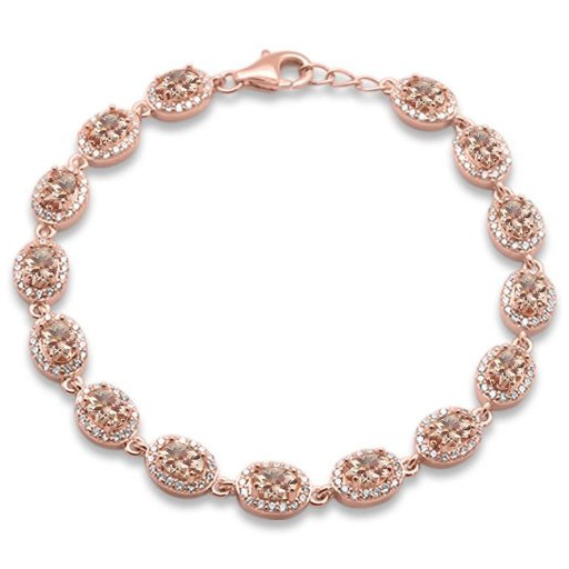 Harry Winston Style Simulated Morganite & Swarovski Cubic Zirconia Halo Extendable Bracelet in Rose Gold Plated Italian Sterling Silver