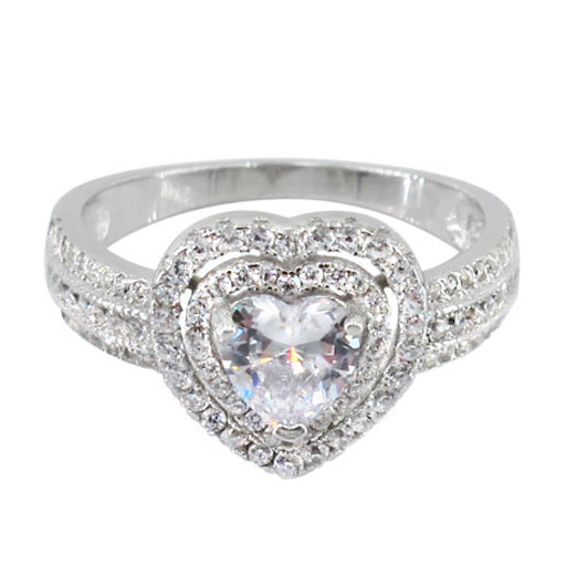 Tiffany Style Heart Halo Ring With Swarovski Cubic Zirconia in Italian ...