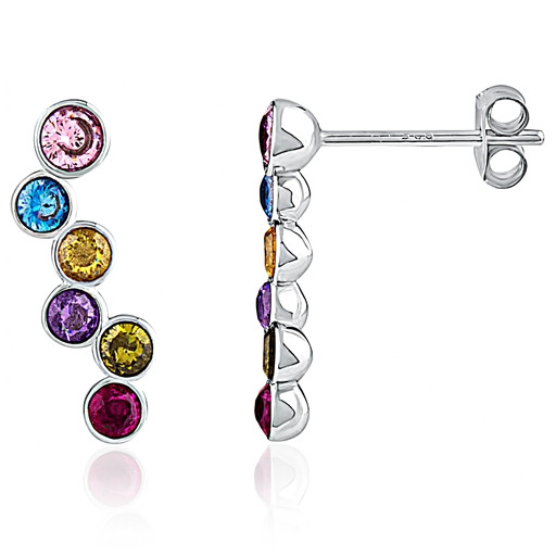 Cartier Style Multi Colour Rainbow Swarovski Cubic Zirconia Drop Earrings in Italian Sterling Silver