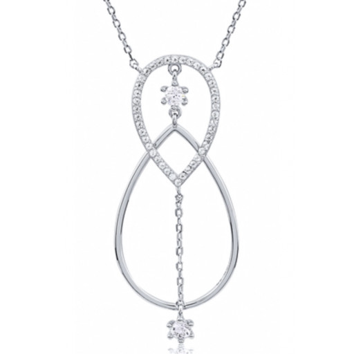 Tiffany Style Drop Pendant With Adjustable Chain & Swarovski Cubic Zirconia in Italian Sterling SIlver