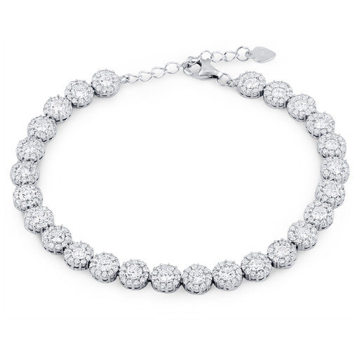 Cartier Style Adjustable Tennis Bracelet WIth Halo Stations of Swarovski Cubic ZIrconia in Italian Sterling Silver