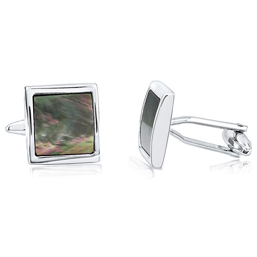 Black Mother of Pearl Square Cufflinks in Italian Sterling Silver & Brass