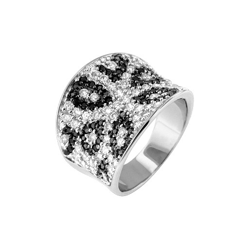 Prada Style Convex Black & White Swarvoski Cubic ZIrconia RIng in Italian Sterling Silver