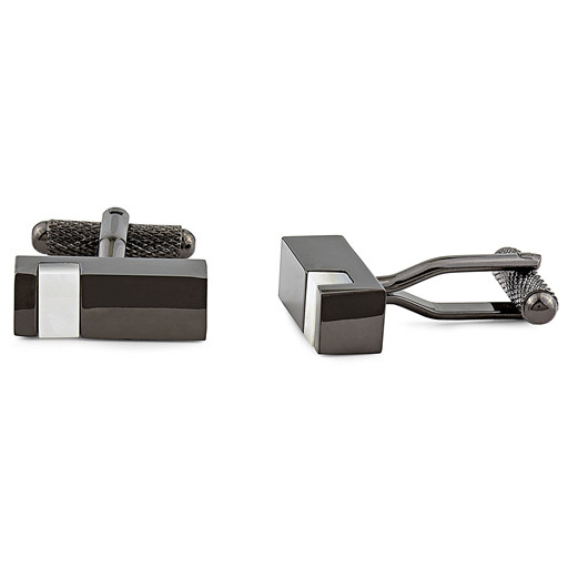 Gucci Style Mother Of Pearl & Black Rhodium Plated Over Sterling Silver & Brass Rectangular Cufflinks