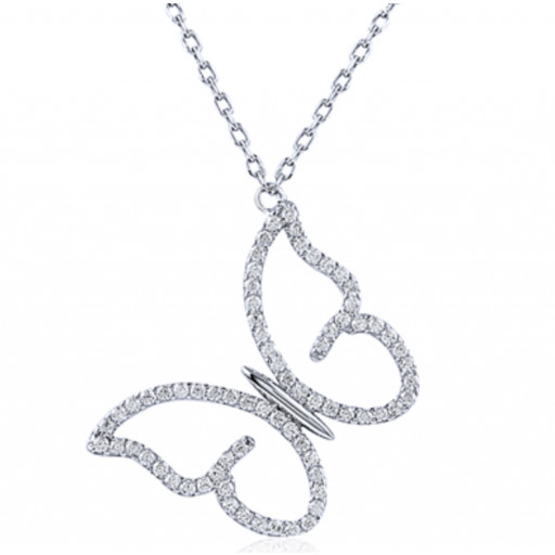 Cartier Style Hanging Butterfly Pendant With Swarovski Cubic Zirconia in Italian Sterling Silver