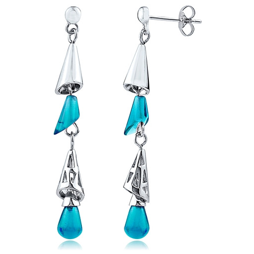 Harry Winston Style Drop Earrings With Simulated Blue Topaz in Italian Sterling Silver
