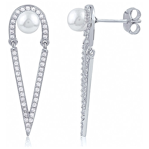 Mikomoto Style Pearl Drop Earrings With Swarovski Cubic Zirconia in Italian Sterling Silver