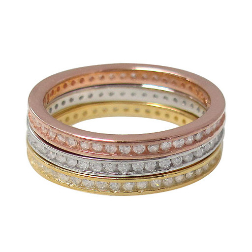 Cartier Style Fully Stackable Rings in Tri Colour Italian Sterling Silver