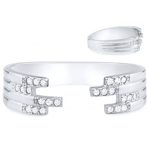 Tiffnay Style Open RIng With Swarovski Cubic Zirconia in Italian Sterling Silver