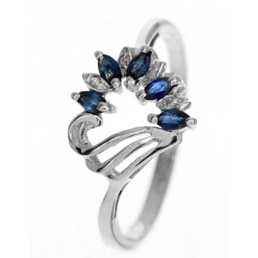 Blue Sapphire & Diamond Heart Shape Ring Set in 10K White Gold .40 TW