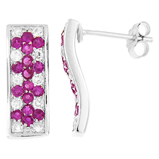 Tiffany Style Curve Drop Earrings WIth Simulated Amethyst & Swarovski Cubic ZIrconia in Italian Sterling Silver