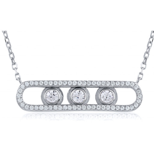 Past, Present & Future Bar Necklace With Swaovski Cubic Zirconia in Italian Sterling Silver