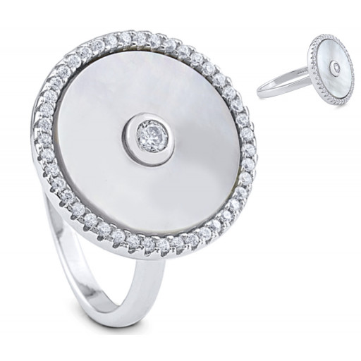 Van Cleef Style Round Mother of Pearl Ring in Italian Sterling Silver