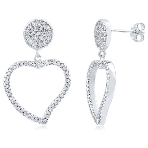 Cartier Style Heart Shape Drop Earrings With White Topaz in Italian Sterling Silver