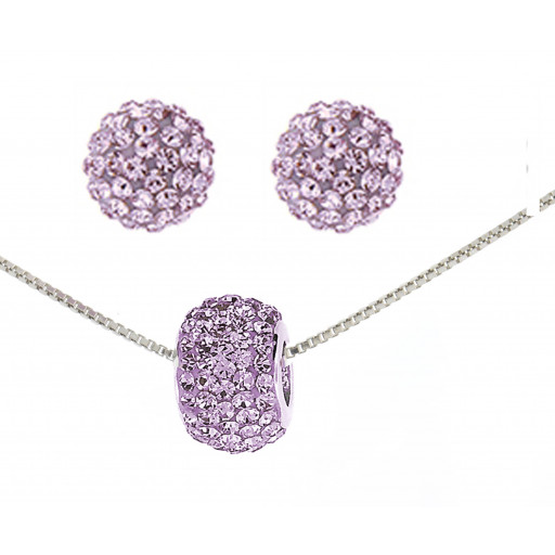 Lavender Roller Ball Swarovski Crystal Earrings & Pendant Set in Italian Sterling Silver