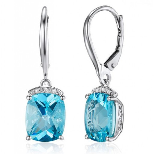 Tiffany Style Blue Topaz & Diamond Chandelier Earring in 14K White Gold 1.50 ct TW