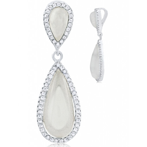 Cartier Style Teardrop Moonstone Pendant With White Topaz Halo in Italian Sterling Silver
