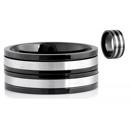 Prada Style Gents Ring in Stainless Steel & Silver