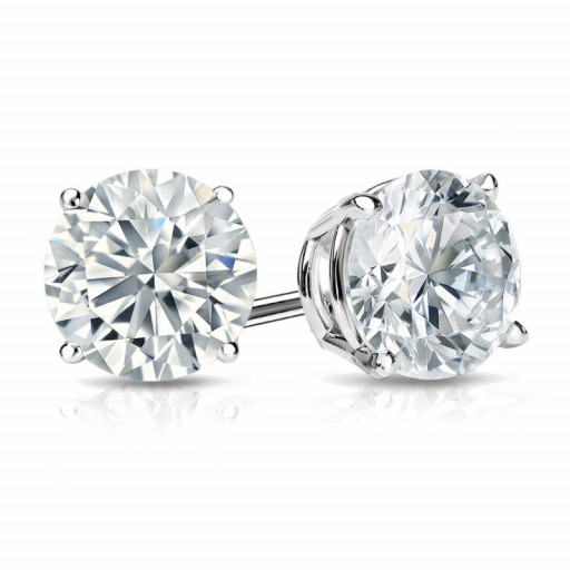 Tiffany Style Round Brilliant Cut Diamond Studs in 14K White Gold