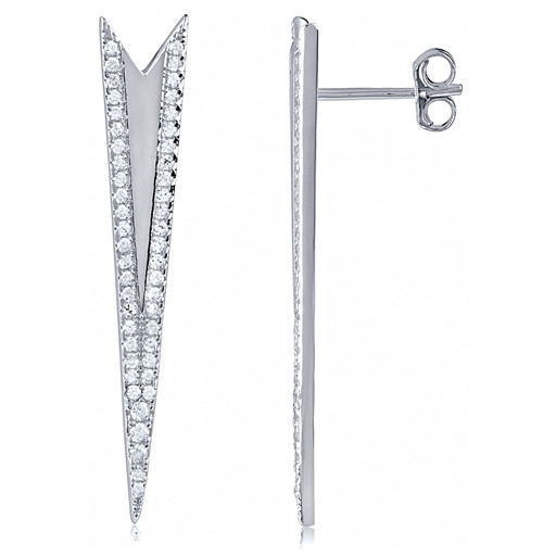 Modern Angled Drop Earrings With Swarovski Cubic ZIrconia in Italian Sterling Silver