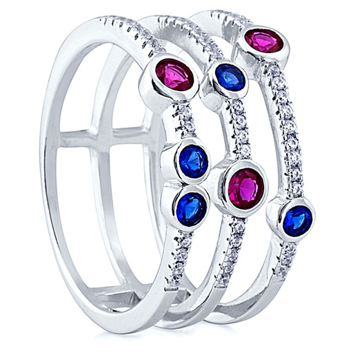 Cartier Style Multi Row Colourful Ring With Swarovski Cubic Zirconia in Italian Sterling Silver