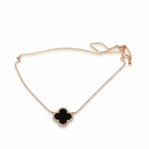 Van Cleef Inspired Onyx Pendant in Rose Gold Plated Italian Sterling Silver
